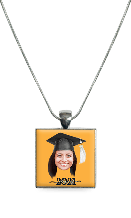 Class of 2021 - Square Necklace - Silver - Orange