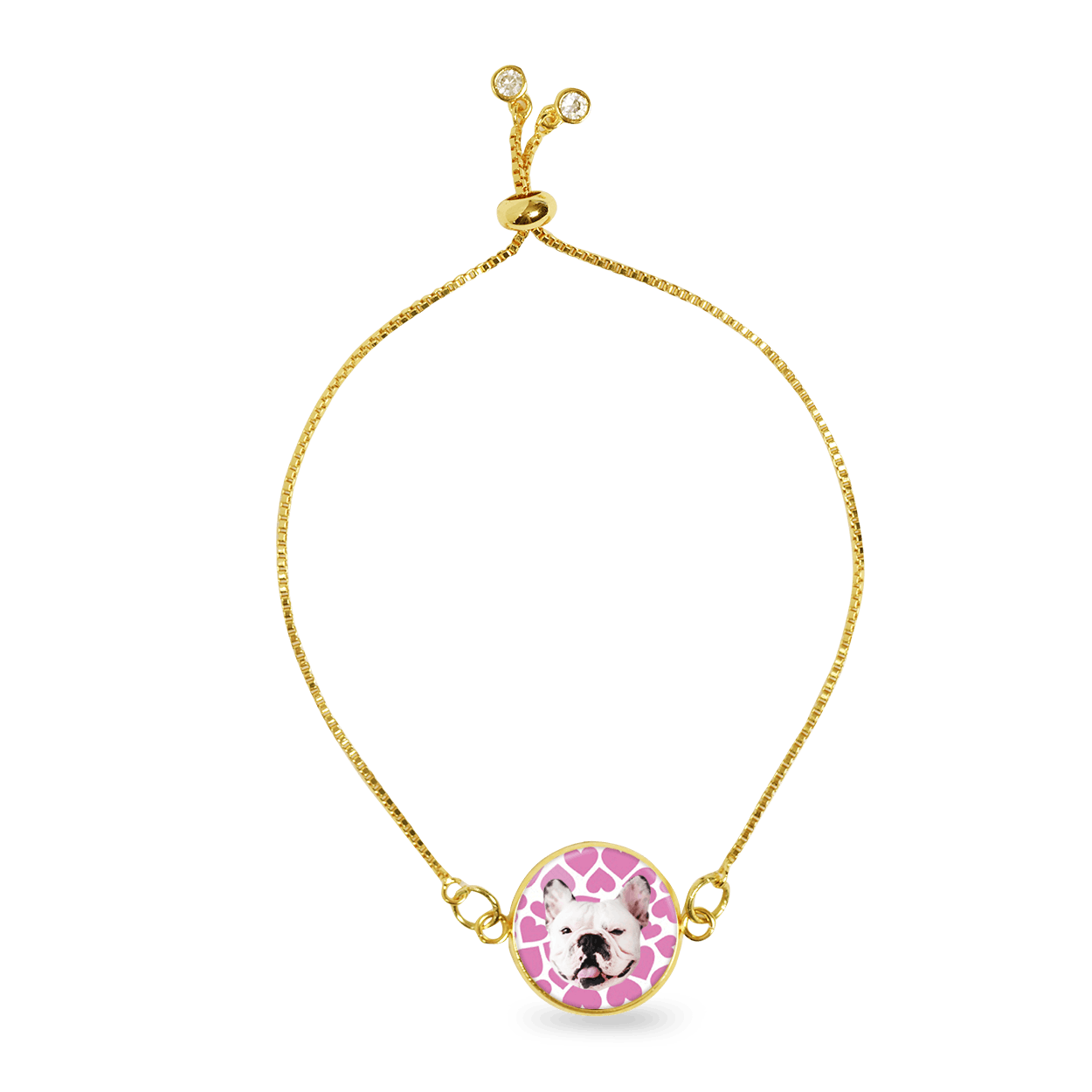 Slider Bracelet - Gold - Pink Hearts